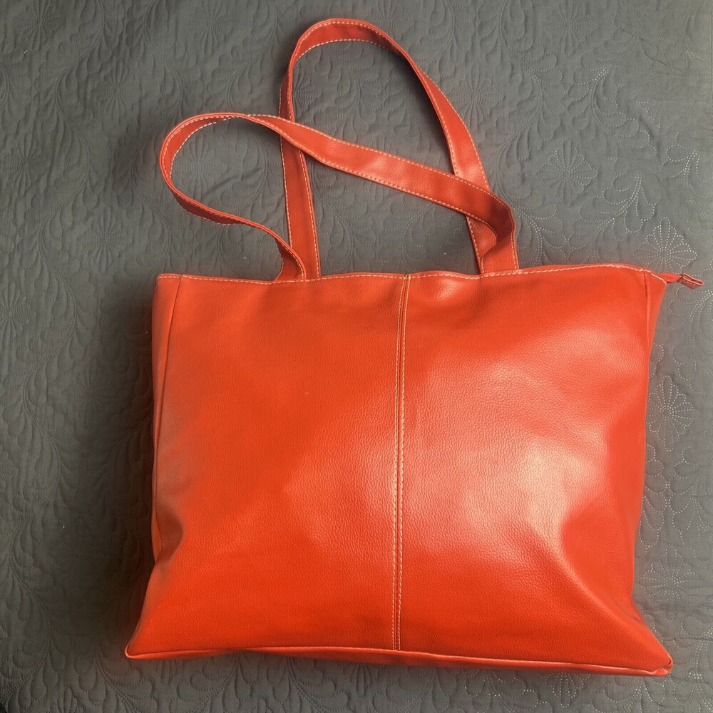 VTG Vitronic Promotional Group Red Faux Leather Roomy Tote Shopper Bag 17x14x4”